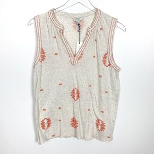 NEW Lucky Brand Aztec Sleeveless Top Orange Ivory